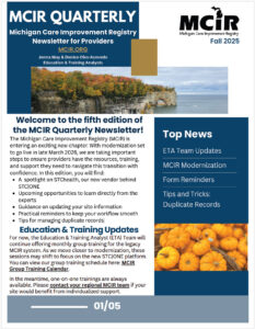 Preview image of the MCIR quarterly newsletter, PDF will open when image is clicked