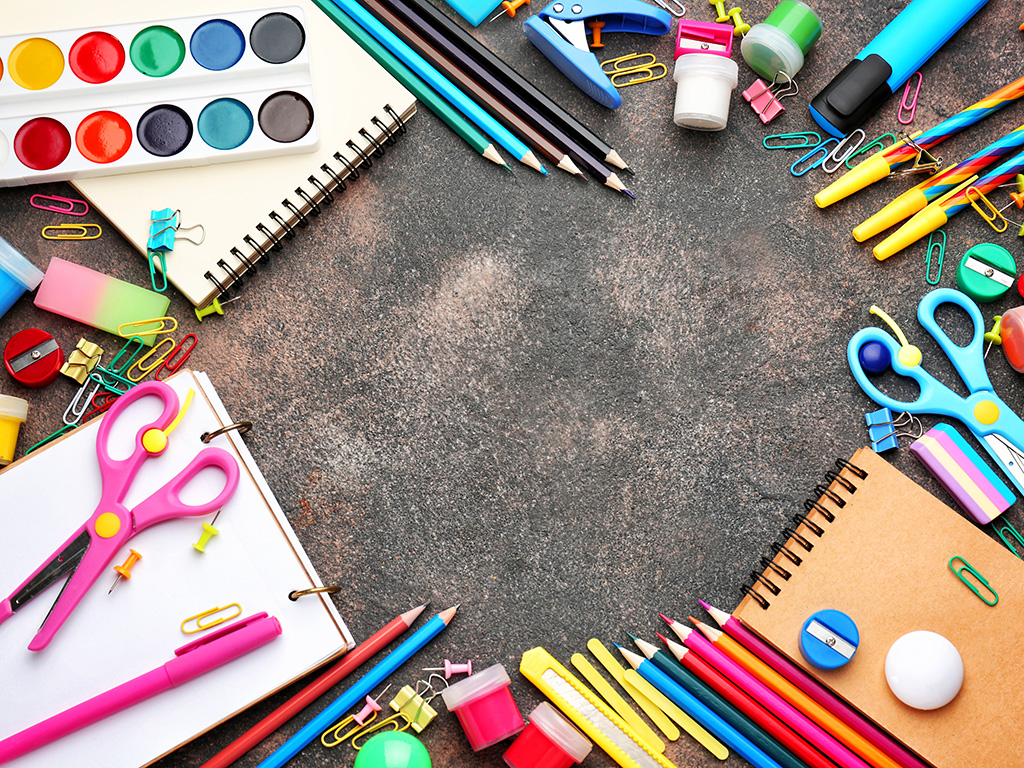 Colorful school supplies, when clicked will open MiLogin for Business
